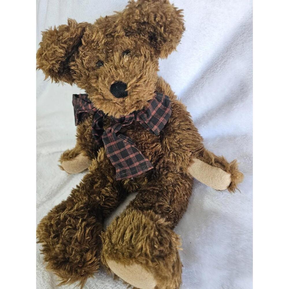 Vintage The Boyds Collection Bear Plush Toy Brown Bow 80's Jointed Bean Bag 13" - Picture 3 of 13